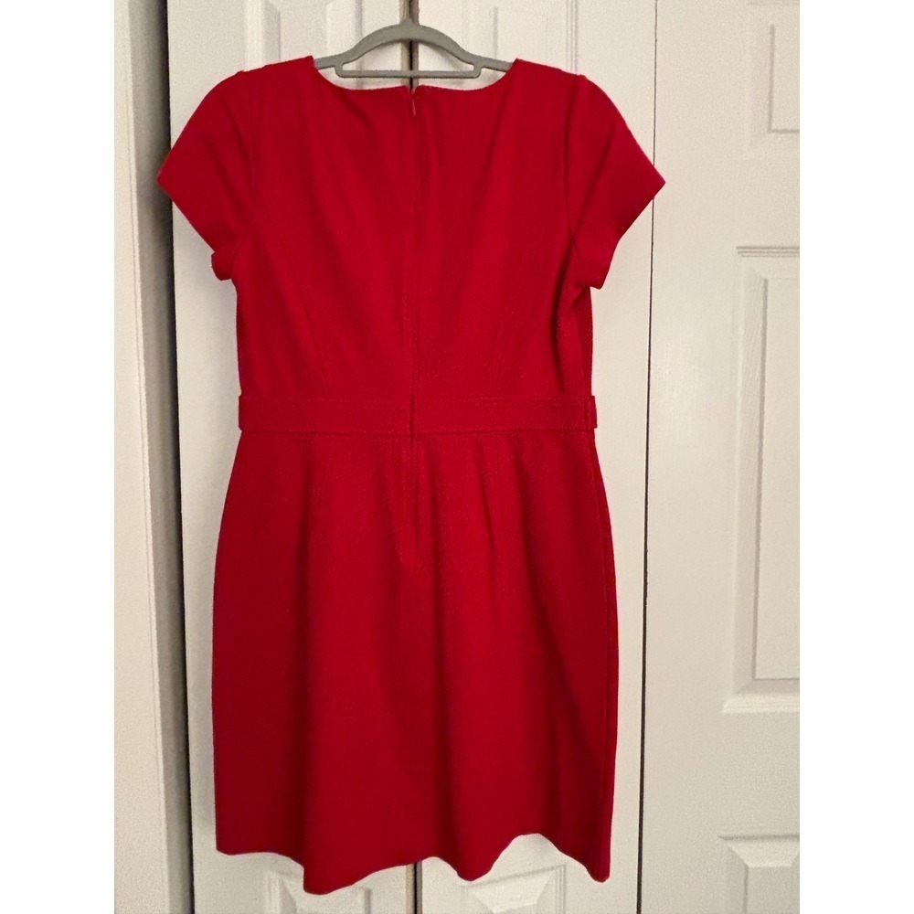 Talbots Red Ponte Sheath Dress Size 8P Classic Style, Gold Button waist accent - Picture 7 of 8